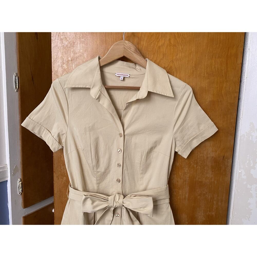 Frances Valentine Bella Khaki Shirt Dress Size S Office Tie Waist Beige Classic - Picture 4 of 7